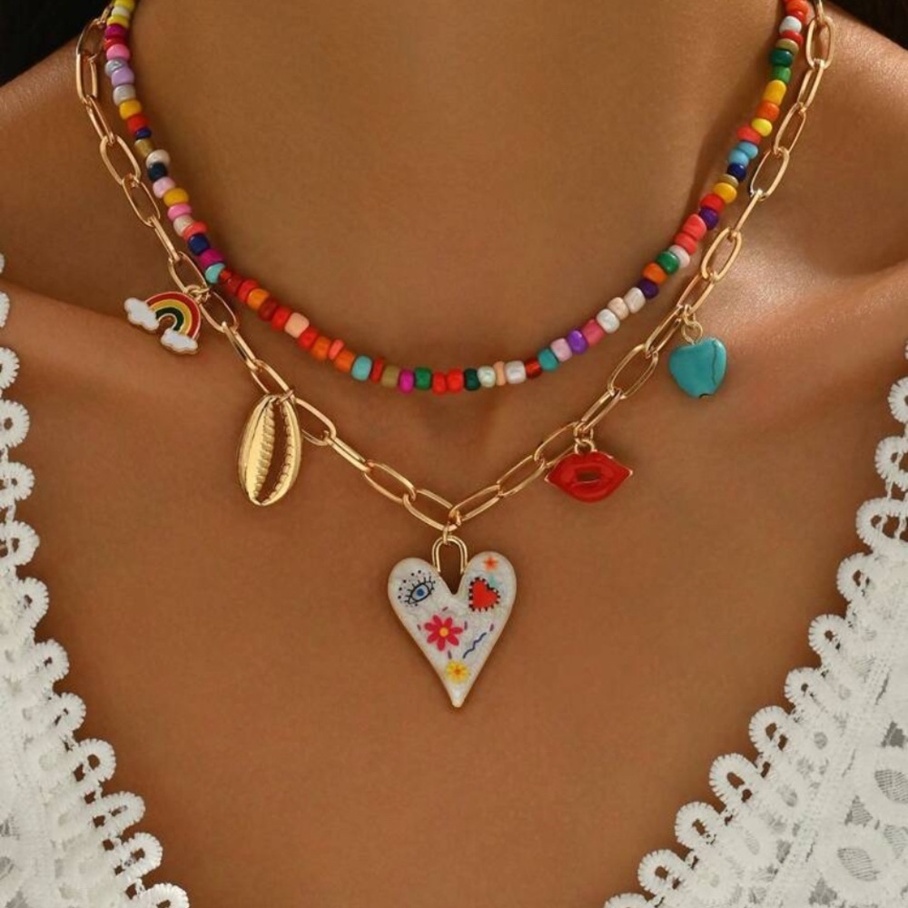 😍😍😍BOGOHO 😍😍😍Multicolor Heart Pendant Necklace Set
